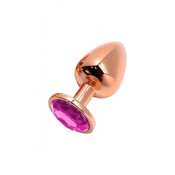 Металлическая анальная пробка Wooomy Tralalo Rose Gold Metal Plug Magenta S диаметр 2,8см, длина 7см SO7429 фото