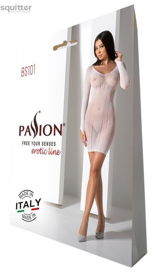 Напівпрозора мінісукня Passion BS101 One Size, white, рукава-мітенки SO8946 - онлайн-сексшоп Сквітер
