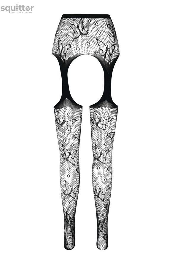 Еротичні колготки-бодістокінг Passion ECO S001 black, з доступом, декор метелики, підв&rsquo;язки SO7084 - онлайн-сексшоп Сквітер