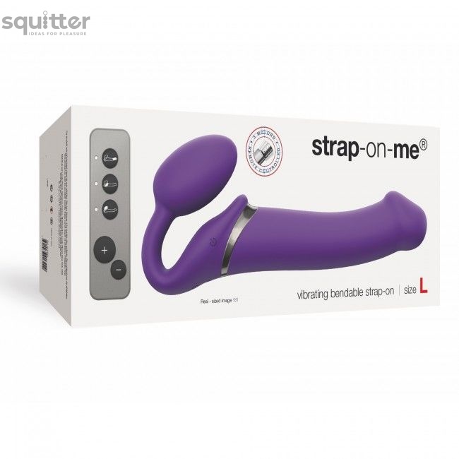 Безремінний страпон з вібрацією Strap-On-Me Vibrating Violet L, діам. 3,7 см, пульт ДК, регульований SO3826 фото