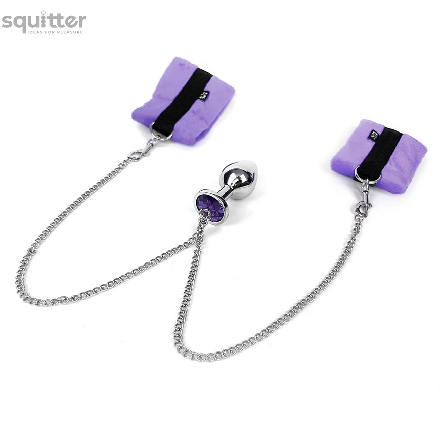 Наручники с металлической анальной пробкой Art of Sex Handcuffs with Metal Anal Plug size M Purple SO6183 фото