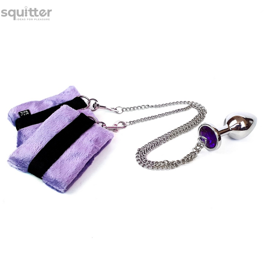 Наручники с металлической анальной пробкой Art of Sex Handcuffs with Metal Anal Plug size M Purple SO6183 фото