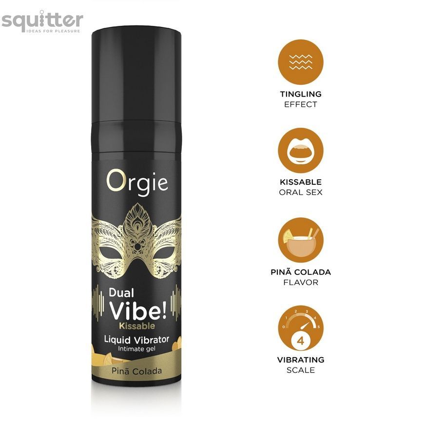 Рідкий вібратор Orgie Dual Vibe! Pina Colada Kissable Liquid Vibrator, 15 мл SX1498 - онлайн-сексшоп Сквітер