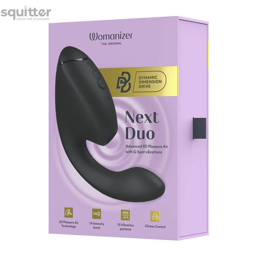 Подвійний вакуумний кліторальний стимулятор з вібрацією Womanizer Next Duo - Black SX3866 - онлайн-сексшоп Сквітер