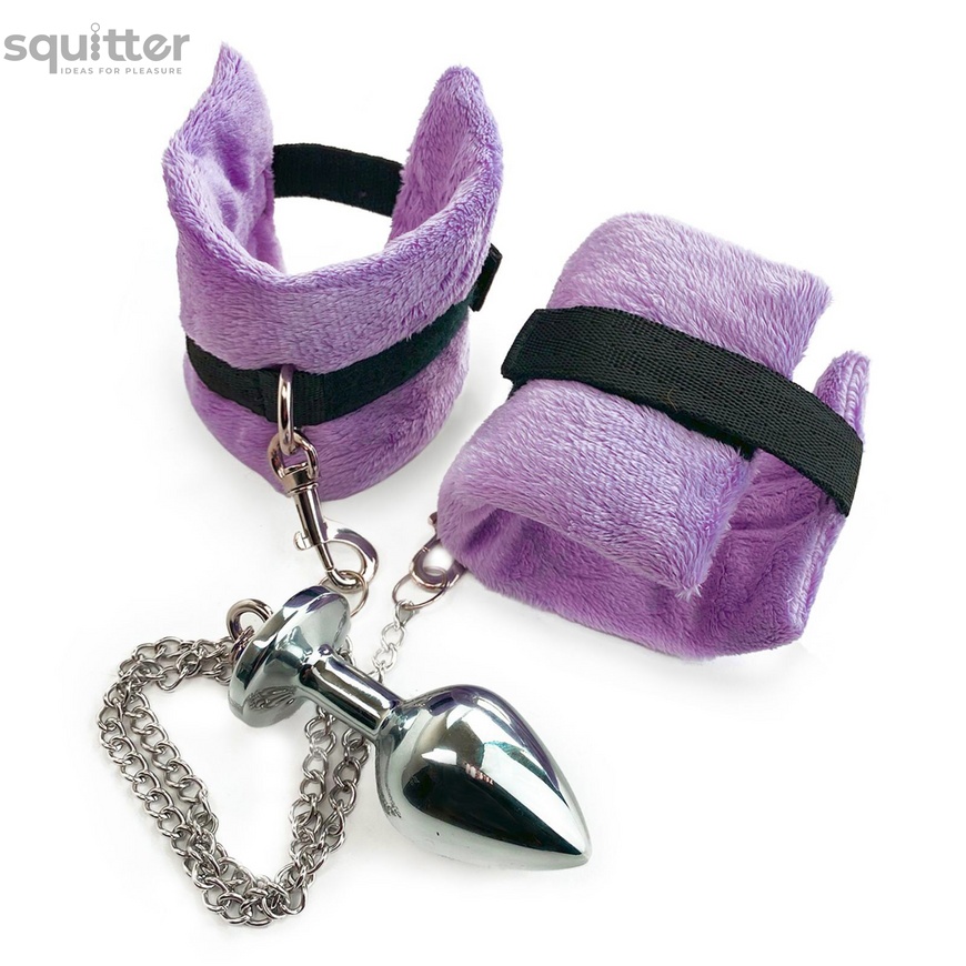 Наручники с металлической анальной пробкой Art of Sex Handcuffs with Metal Anal Plug size M Purple SO6183 фото