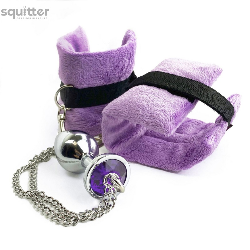 Наручники с металлической анальной пробкой Art of Sex Handcuffs with Metal Anal Plug size M Purple SO6183 фото