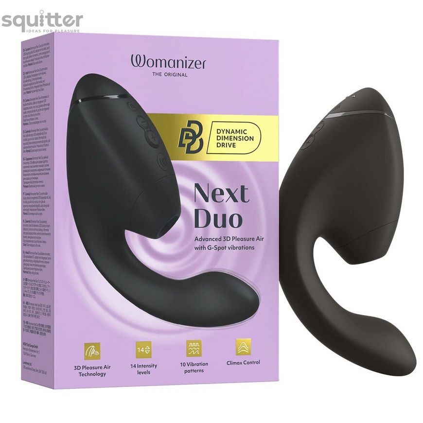 Подвійний вакуумний кліторальний стимулятор з вібрацією Womanizer Next Duo - Black SX3866 - онлайн-сексшоп Сквітер
