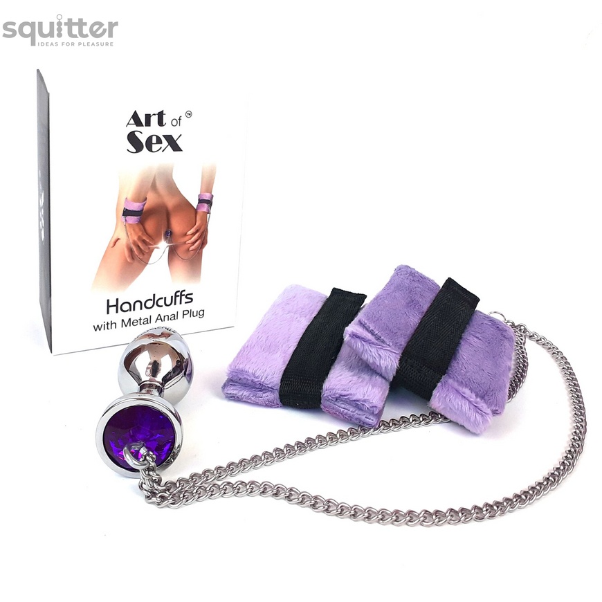 Наручники с металлической анальной пробкой Art of Sex Handcuffs with Metal Anal Plug size M Purple SO6183 фото