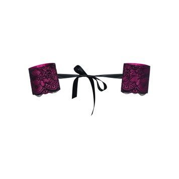 Атласные наручники-манжеты на лентах Obsessive Roseberry cuffs, pink, украшена кружевом SO7727 - онлайн-сексшоп Сквитер