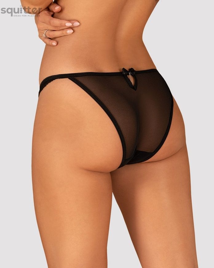 Полупрозрачные трусики с подвеской Obsessive Ivannes panties black S/M, черные SO7280 - онлайн-сексшоп Сквитер