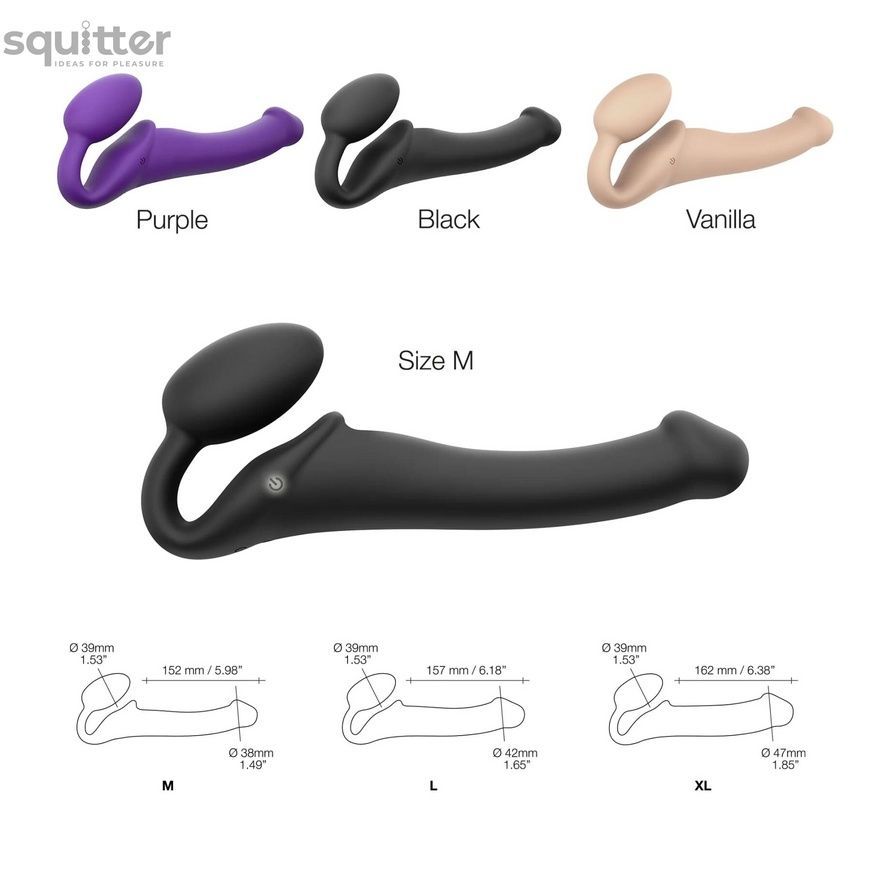Безремневой страпон с вибрацией Strap-On-Me Vibrating Violet XL, диам. 4,5см, пульт ДУ, регулируемый SO3827 - онлайн-сексшоп Сквитер