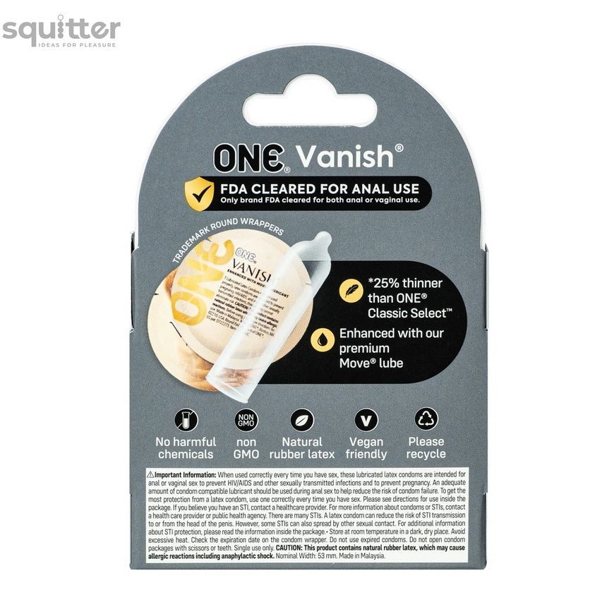 Презервативи ONE Vanish Hyperthin, 3 шт, ультратонкі, зі змазкою, картонне паковання SX0780 - онлайн-сексшоп Сквітер