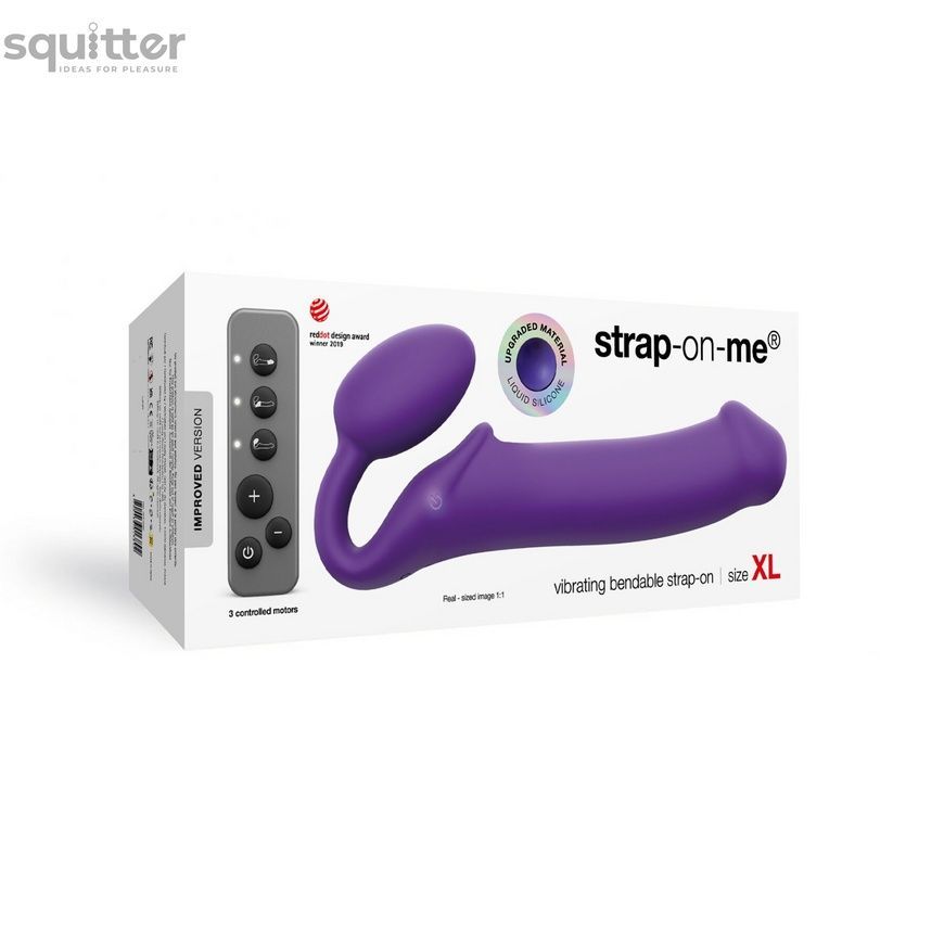 Безремневой страпон с вибрацией Strap-On-Me Vibrating Violet XL, диам. 4,5см, пульт ДУ, регулируемый SO3827 - онлайн-сексшоп Сквитер
