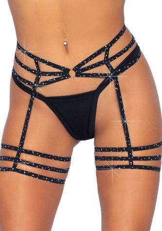 (SALE) Leg Avenue Rhinestone garter strapps OS Black SO7932 - онлайн-сексшоп Сквітер