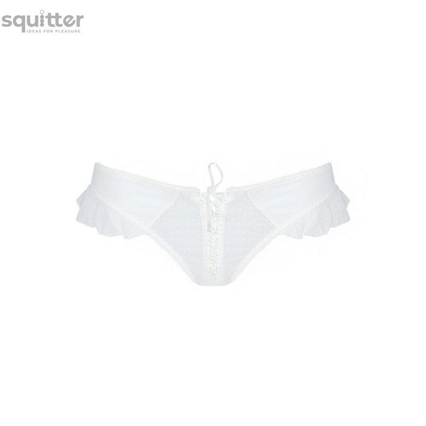 Трусики в горошек, с рюшами и шнуровкой Fatin Thong white XXL/XXXL - Passion SO5345 - онлайн-сексшоп Сквитер