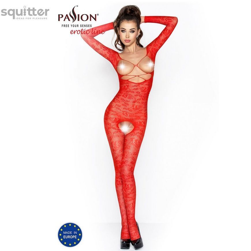 Бодістокінг Passion BS031 red, комбінезон з відкритими грудьми PBS031R - онлайн-сексшоп Сквітер