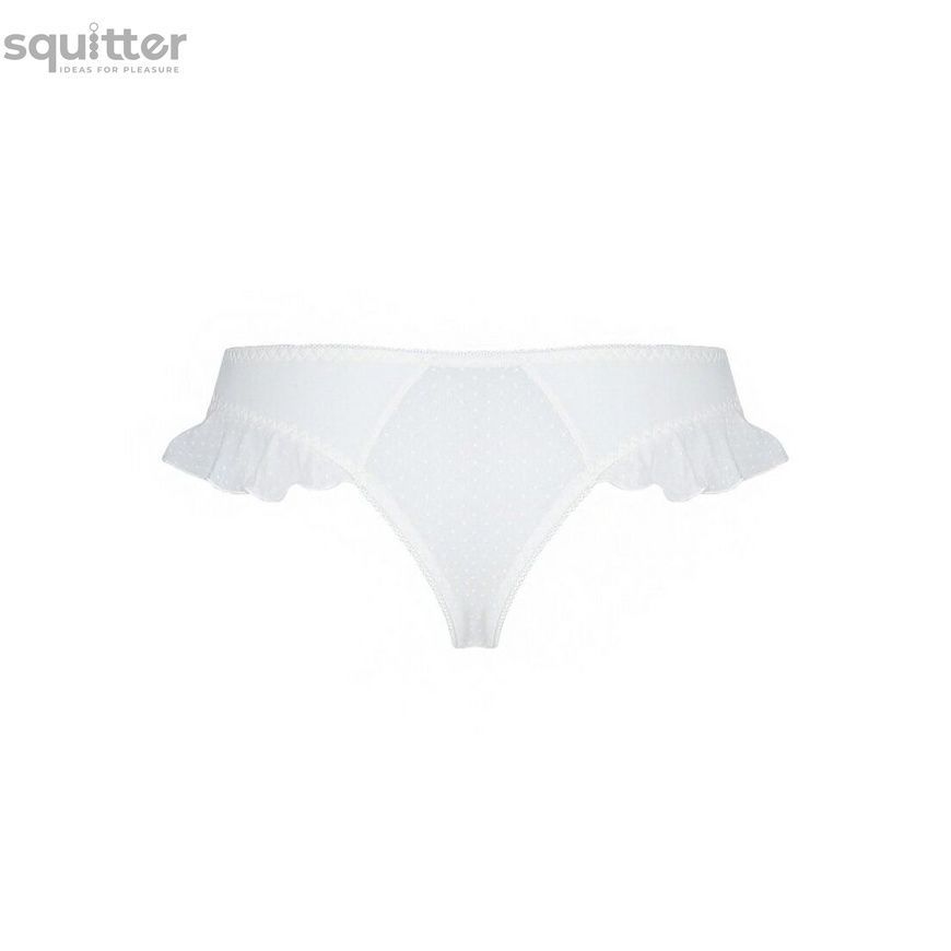 Трусики в горошек, с рюшами и шнуровкой Fatin Thong white XXL/XXXL - Passion SO5345 - онлайн-сексшоп Сквитер