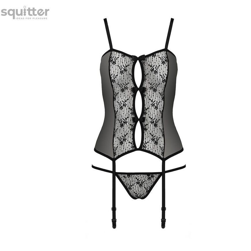 Корсет з пажами GRACIA CORSET black XXL/XXXL - Passion, трусики, напівпрозорий EL15203 - онлайн-сексшоп Сквітер