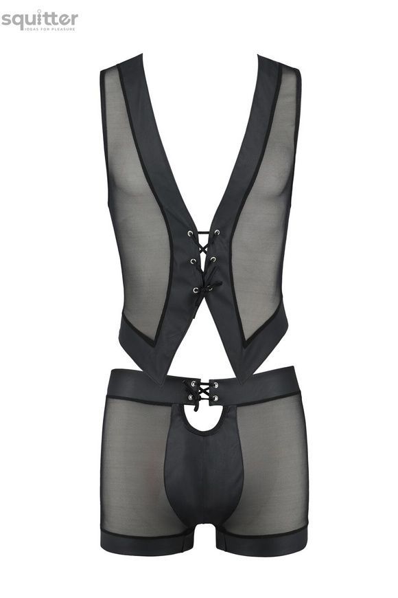 Комплект мужского белья на шнуровке Passion 053 Set William XXL/XXXL Black, жилет, боксеры SO7629 - онлайн-сексшоп Сквитер