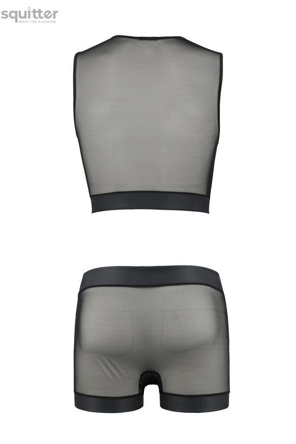 Комплект мужского белья на шнуровке Passion 053 Set William XXL/XXXL Black, жилет, боксеры SO7629 - онлайн-сексшоп Сквитер
