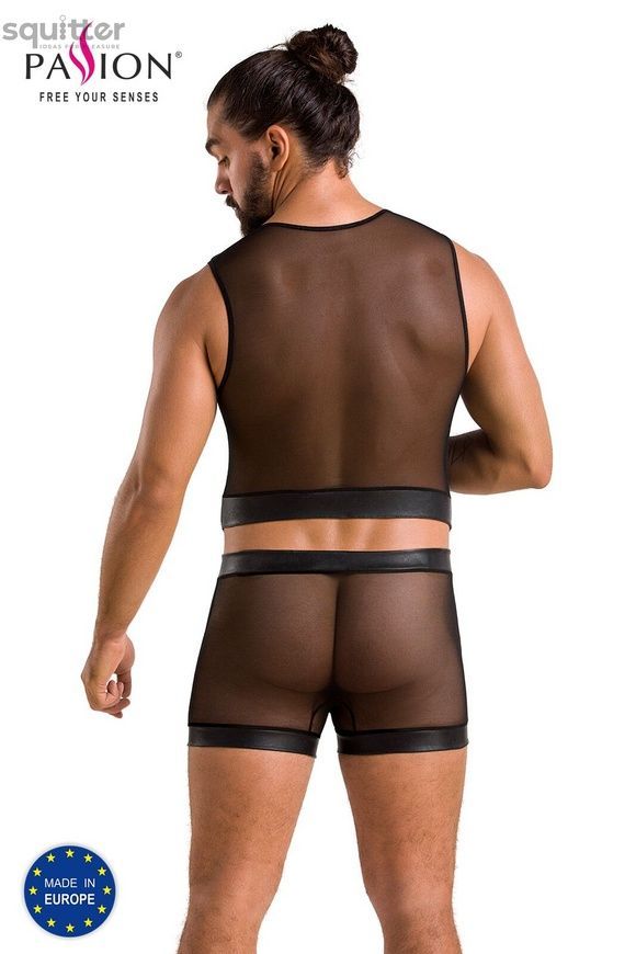 Комплект мужского белья на шнуровке Passion 053 Set William XXL/XXXL Black, жилет, боксеры SO7629 - онлайн-сексшоп Сквитер
