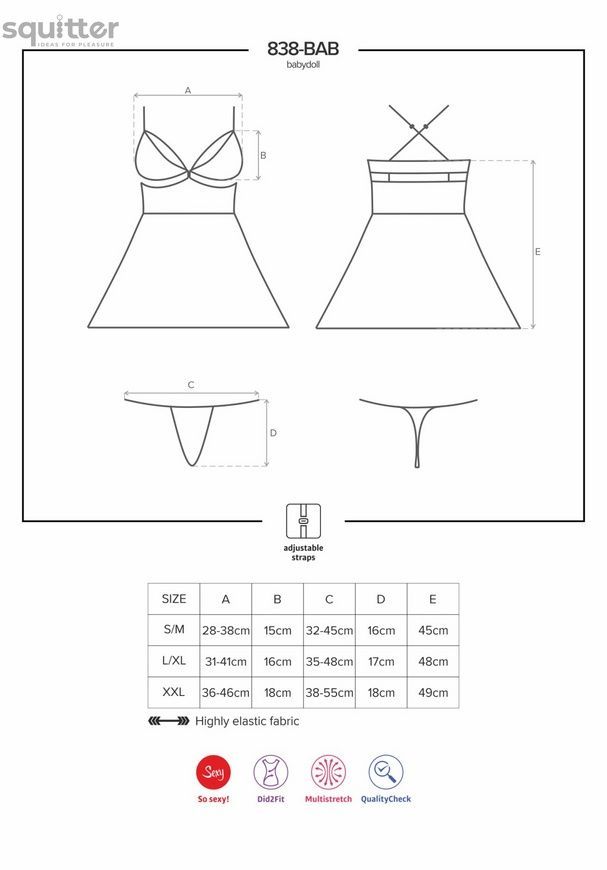 Еротичний мереживний комплект із сіточкою Obsessive 838-BAB-1 babydoll & thong black L/XL, чорний, п SO7182 - онлайн-сексшоп Сквітер