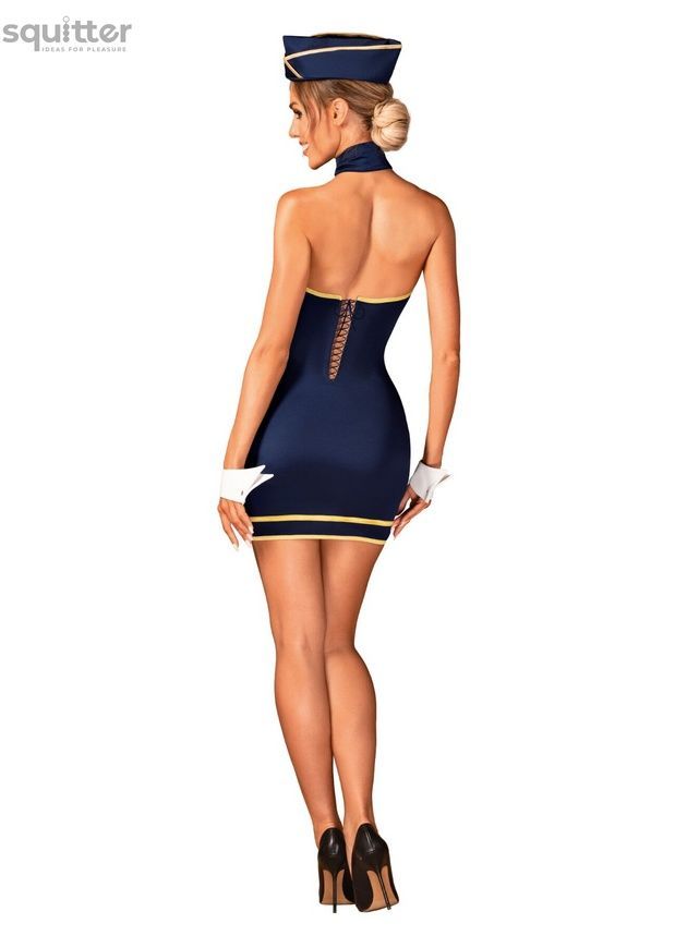 Эротический костюм стюардессы Obsessive Stewardess uniform XS/S, blue, платье, пилотка, шарф, манжет SO7729 - онлайн-сексшоп Сквитер