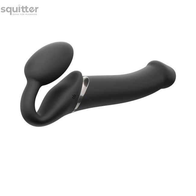 Безремінний страпон з вібрацією Strap-On-Me Vibrating Black L, діаметр 3,7см, пульт ДК, регульований SO3829 фото