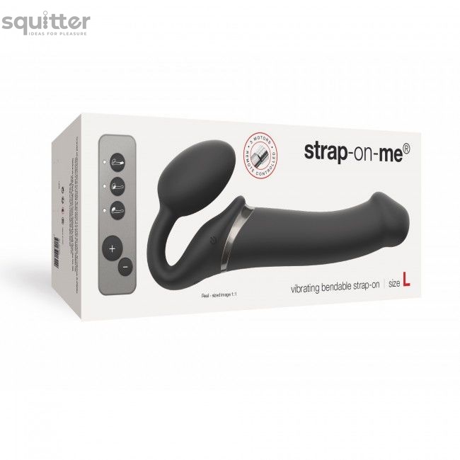 Безремінний страпон з вібрацією Strap-On-Me Vibrating Black L, діаметр 3,7см, пульт ДК, регульований SO3829 фото