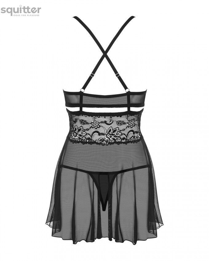 Еротичний мереживний комплект із сіточкою Obsessive 838-BAB-1 babydoll & thong black L/XL, чорний, п SO7182 - онлайн-сексшоп Сквітер