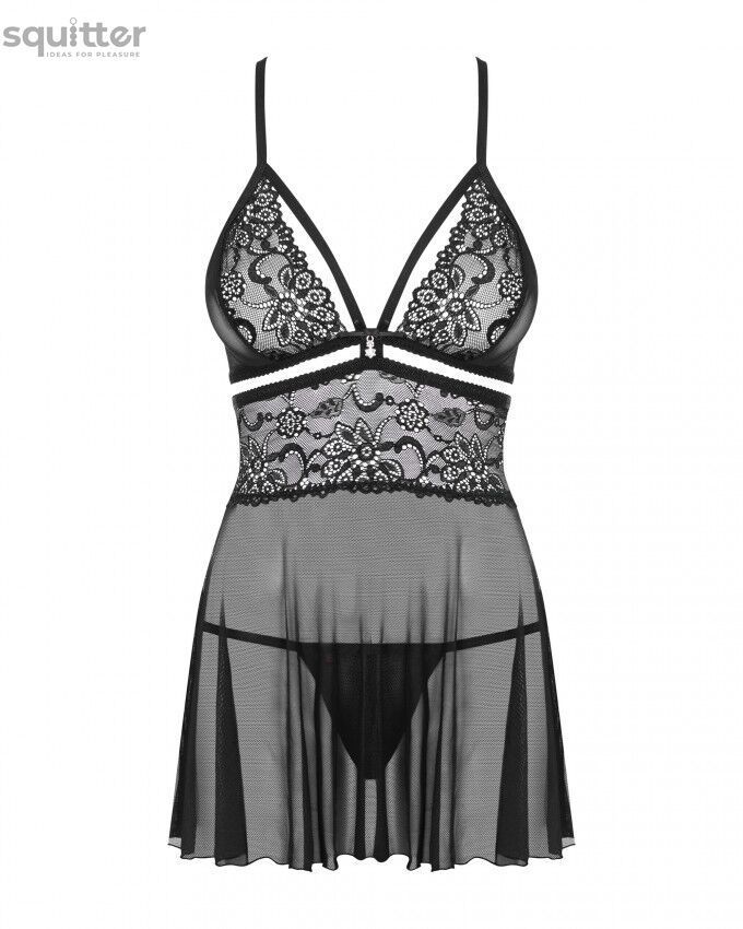 Еротичний мереживний комплект із сіточкою Obsessive 838-BAB-1 babydoll & thong black L/XL, чорний, п SO7182 - онлайн-сексшоп Сквітер