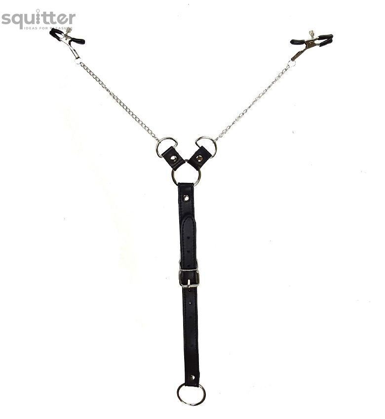 Зажимы для сосков с фиксацией на мошонке Nipple Clamps for Men, Эко кожа SO5146 фото