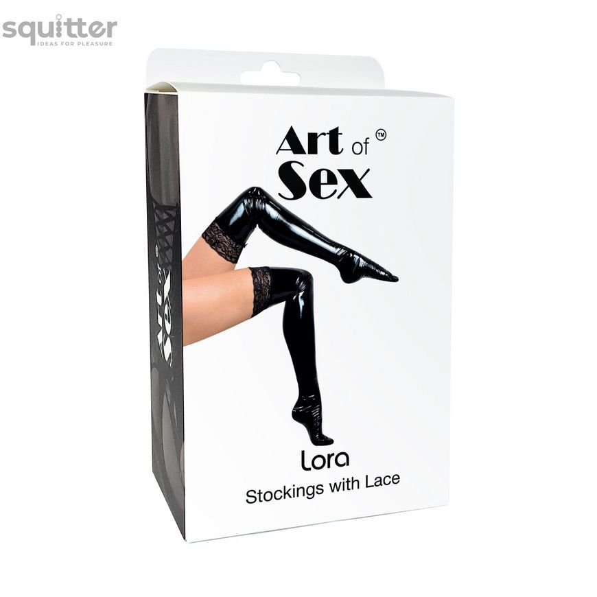 Сексуальні вінілові панчохи Art of Sex - Lora з мереживом, розмір L, з ефектом голограми SX4404 - онлайн-сексшоп Сквітер