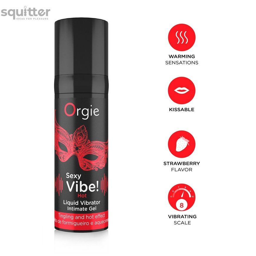 Рідкий вібратор Orgie Sexy Vibe! Hot, 15 мл, зігрівальний, дуже потужний, зі смаком полуниці SX1551 - онлайн-сексшоп Сквітер