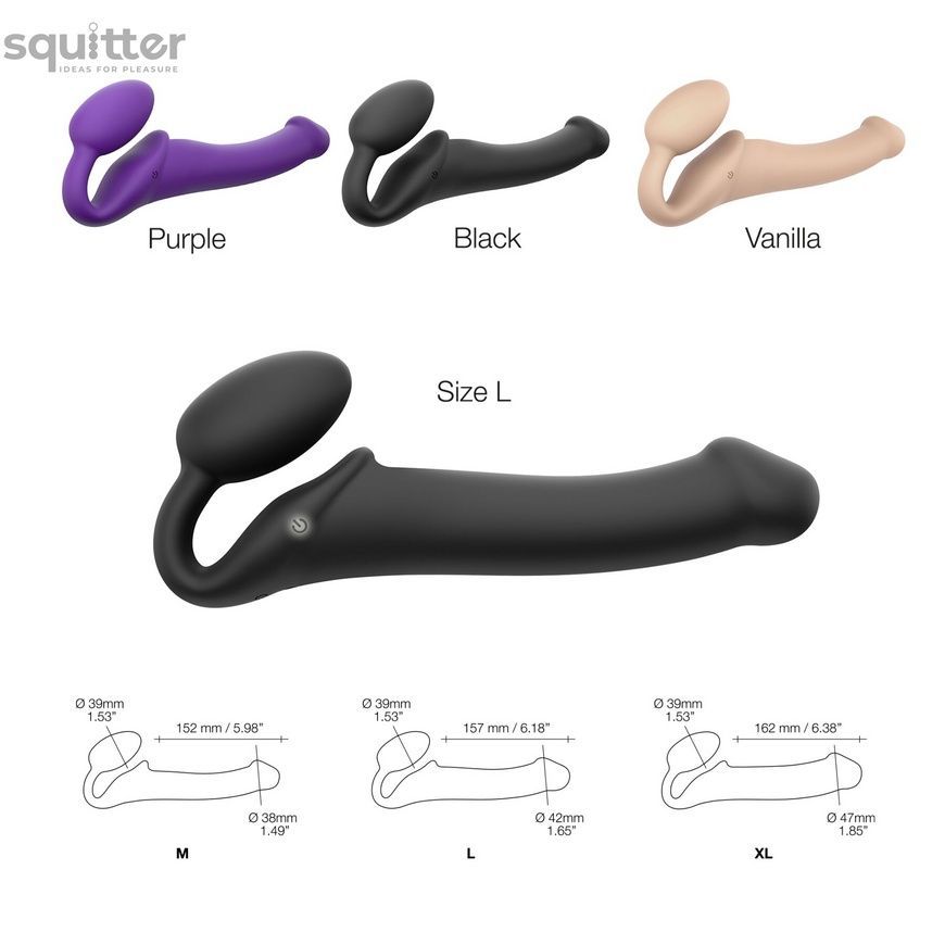 Безремневой страпон с вибрацией Strap-On-Me Vibrating Black L, диаметр 3,7см, пульт ДУ, регулируемый SO3829 - онлайн-сексшоп Сквитер