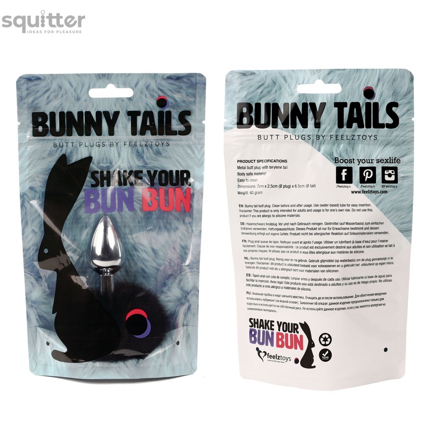 Анальна пробка FeelzToys - Bunny Tails Butt Plug Black SO5063 фото