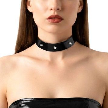 Лакований чокер з шипами Art of Sex - Mistress, колір чорний, розмір L SX3818 - онлайн-сексшоп Сквітер