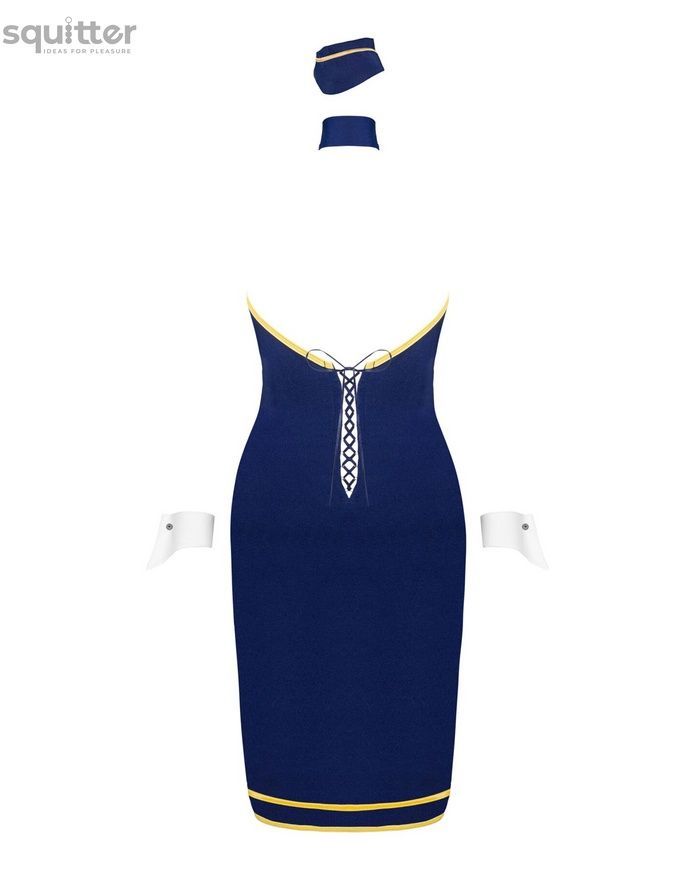 Эротический костюм стюардессы Obsessive Stewardess uniform M/L, blue, платье, пилотка, шарф, манжеты SO7730 - онлайн-сексшоп Сквитер