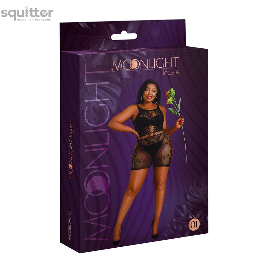 Сукня-бодістокінг Moonlight Plus Model 01 XL-XXXL Black, міні, без рукавів SO8192 фото