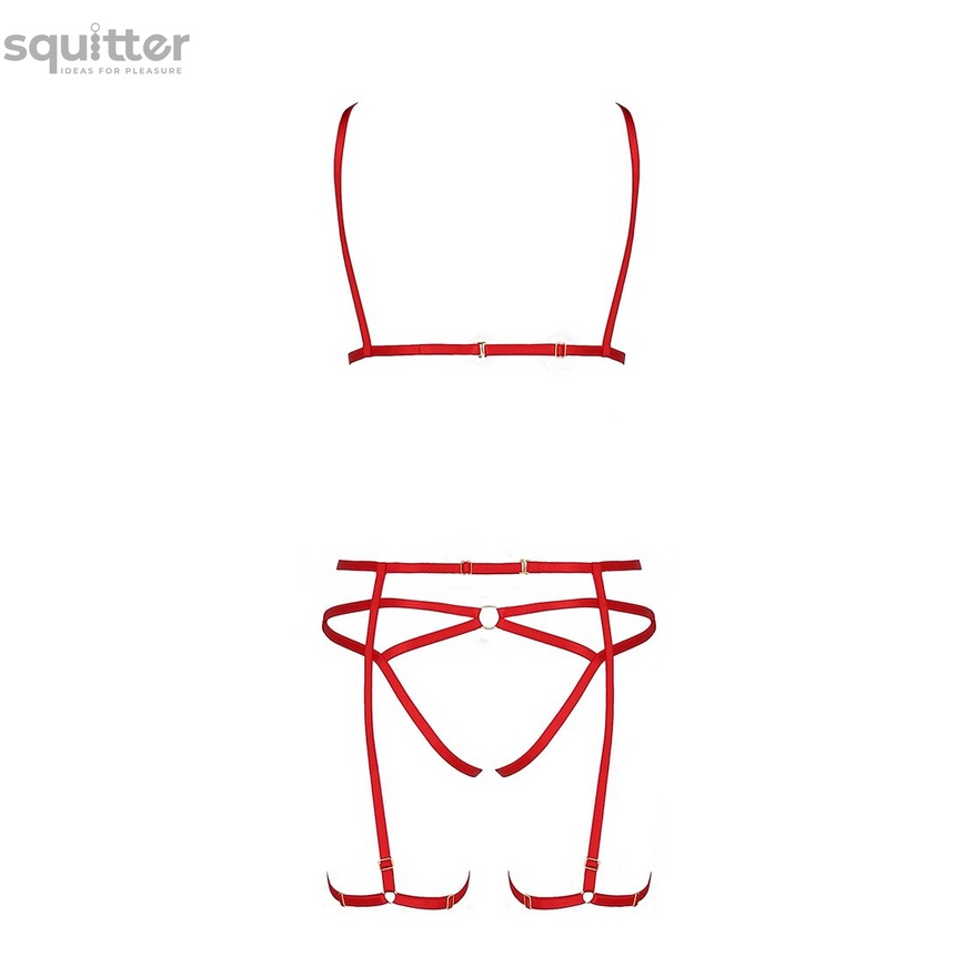 Комплект белья MAGALI SET OpenBra red L/XL - Passion Exclusive: стрэпы: лиф, трусики и пояс PS23801 фото