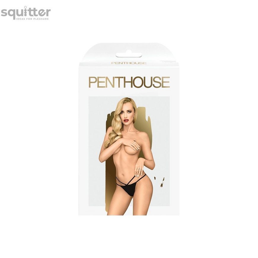 Трусики-стрінги Penthouse Classified S/M Black, подвійні резиночки, непрозора вставка та бантик SO6531 - онлайн-сексшоп Сквітер