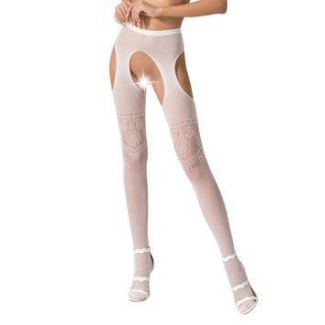 Эротические колготки-бодистокинг Passion S017 white, имитация ажурных чулок и пояса PSS017W - онлайн-сексшоп Сквитер