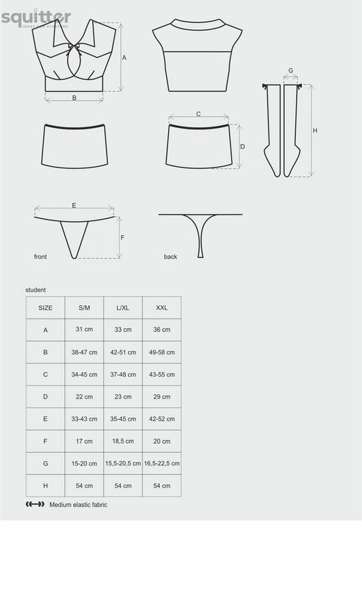Эротический костюм студентки Obsessive Student 4 pcs costume S/M, топ, юбка, стринги, гольфы SO7731 - онлайн-сексшоп Сквитер
