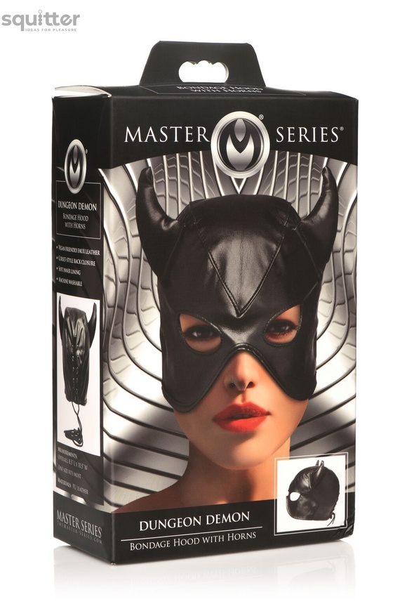 Маска Master Series Dungeon Demon Bondage Mask with Horns - Black SO8800 фото