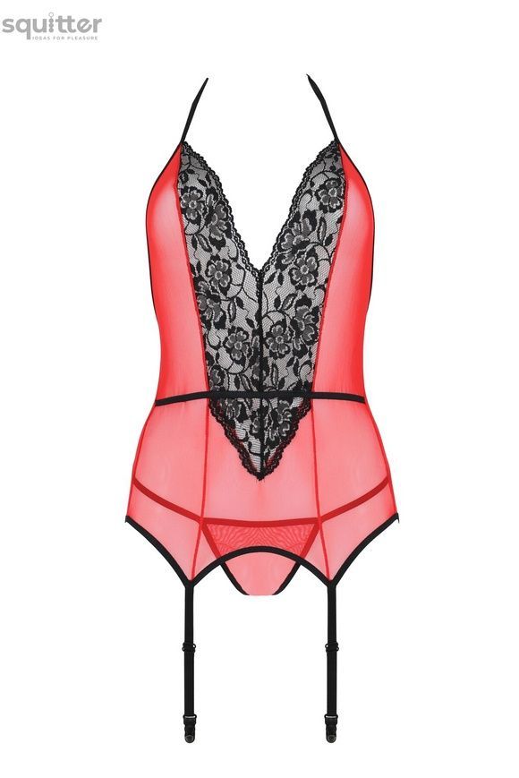 Корсет с пажами для чулок Passion PEONIA CORSET L/XL red, стринги SO8463 - онлайн-сексшоп Сквитер