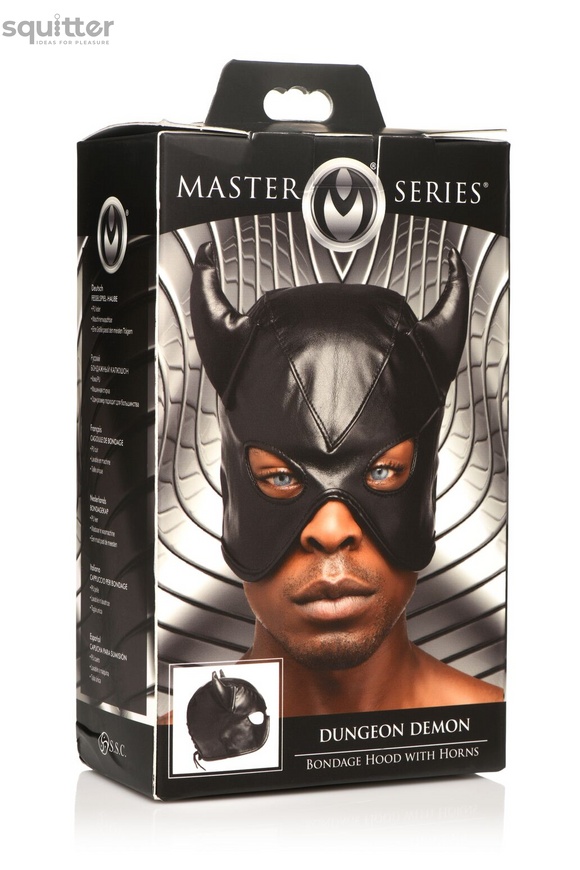 Маска Master Series Dungeon Demon Bondage Mask with Horns - Black SO8800 фото