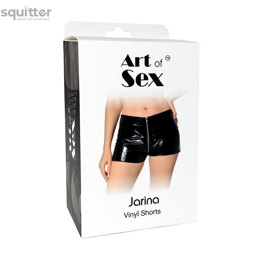 Лаковані шортики на блискавці Art of Sex - Jarina, колір чорний, з ефектом голограми, розмір S SX3937 - онлайн-сексшоп Сквітер