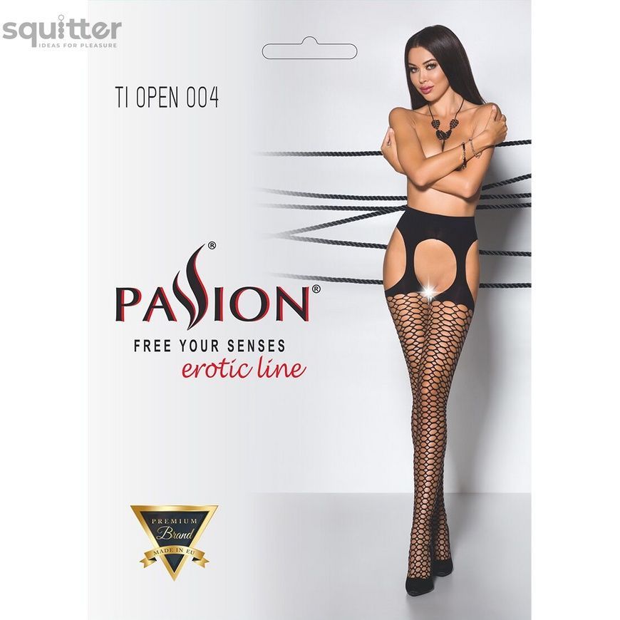 Еротичні колготки Passion TIOPEN 004 3/4 (fishnet 40 den), black, імітація панчох і пояса PS24507 - онлайн-сексшоп Сквітер