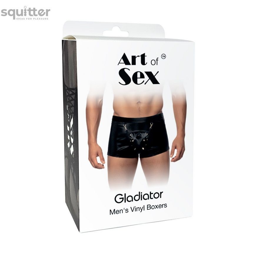 Чоловічі труси з сюрпризом Art of Sex - Gladiator, чорні з ефектом мокрого оксамиту, розмір XL SX3819 - онлайн-сексшоп Сквітер