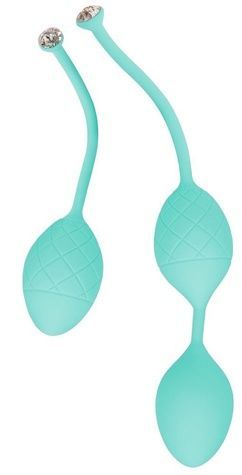 Роскошные вагинальные шарики PILLOW TALK - Frisky Teal с кристаллом, диаметр 3,2см, вес 49-75гр SO2722 - онлайн-сексшоп Сквитер